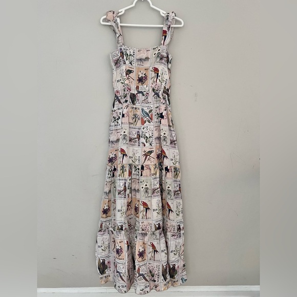 Agua Bendita Postage Stamp Linen Maxi Dress Size Small RARE - Picture 2 of 6